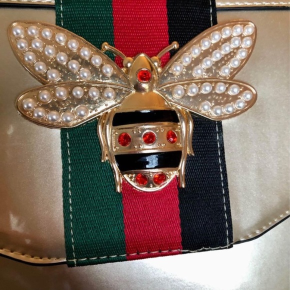 Golden vegan leather satchel w/ matching wallet - Picture 2 of 9